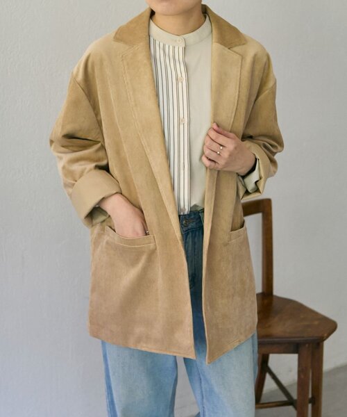 ear PAPILLONNER（イアパピヨネ）の「コーデュロイジャケット【SUM1 STYLE】（その他アウター・レディース・ブラック/ベージュ・FREE）」の9枚目の写真