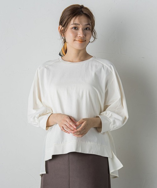 Droite lautreamont（ドロワットロートレアモン）の「布帛ドッキングカットソー≪手洗い可能≫（Tシャツ/カットソー・レディース・ブラウン/オフホワイト/チャコールグレー・M）」の2枚目の写真