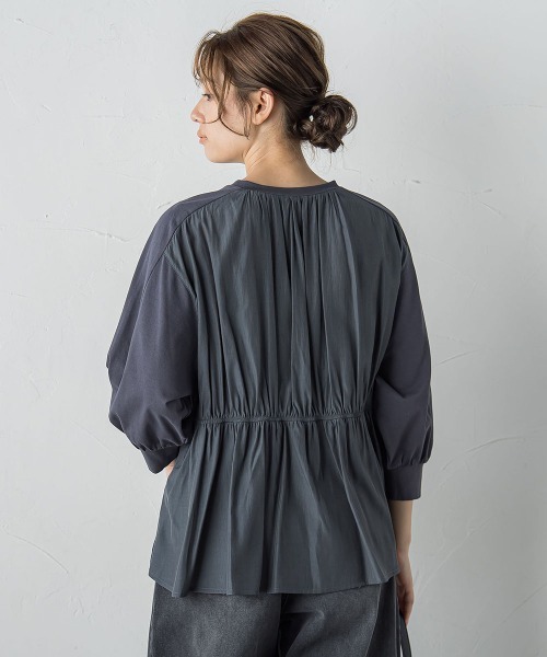 Droite lautreamont（ドロワットロートレアモン）の「布帛ドッキングカットソー≪手洗い可能≫（Tシャツ/カットソー・レディース・ブラウン/オフホワイト/チャコールグレー・M）」の3枚目の写真