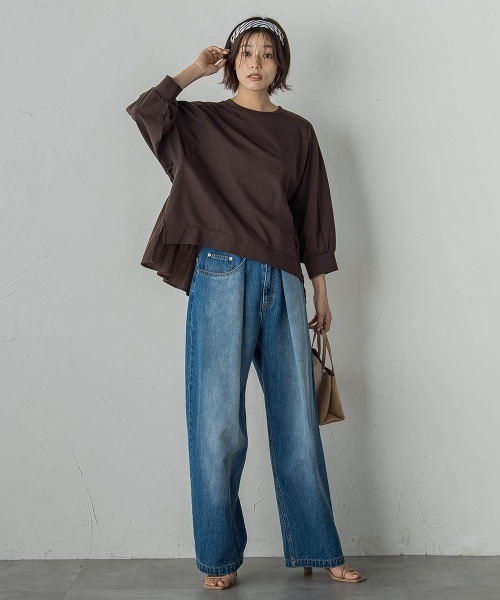 Droite lautreamont（ドロワットロートレアモン）の「布帛ドッキングカットソー≪手洗い可能≫（Tシャツ/カットソー・レディース・ブラウン/オフホワイト/チャコールグレー・M）」の17枚目の写真