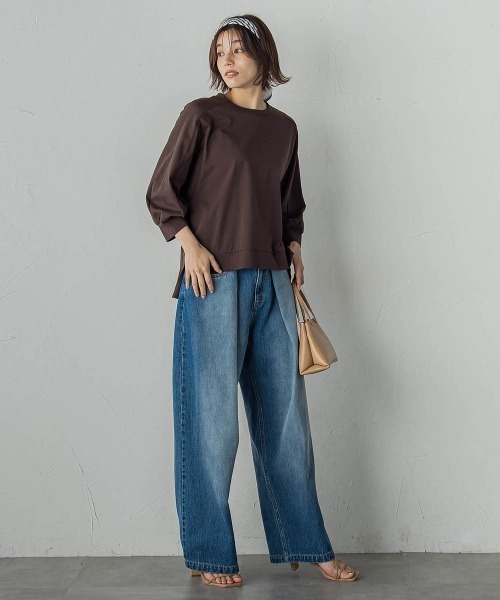 Droite lautreamont（ドロワットロートレアモン）の「布帛ドッキングカットソー≪手洗い可能≫（Tシャツ/カットソー・レディース・ブラウン/オフホワイト/チャコールグレー・M）」の18枚目の写真