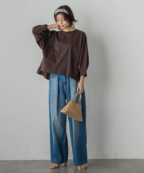 Droite lautreamont（ドロワットロートレアモン）の「布帛ドッキングカットソー≪手洗い可能≫（Tシャツ/カットソー・レディース・ブラウン/オフホワイト/チャコールグレー・M）」の19枚目の写真