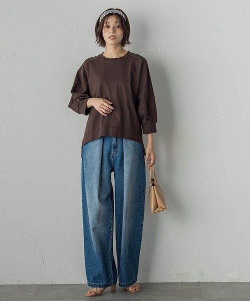 Droite lautreamont（ドロワットロートレアモン）の「布帛ドッキングカットソー≪手洗い可能≫（Tシャツ/カットソー・レディース・ブラウン/オフホワイト/チャコールグレー・M）」の20枚目の写真