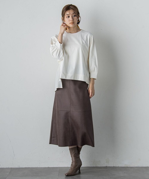 Droite lautreamont（ドロワットロートレアモン）の「布帛ドッキングカットソー≪手洗い可能≫（Tシャツ/カットソー・レディース・ブラウン/オフホワイト/チャコールグレー・M）」の10枚目の写真