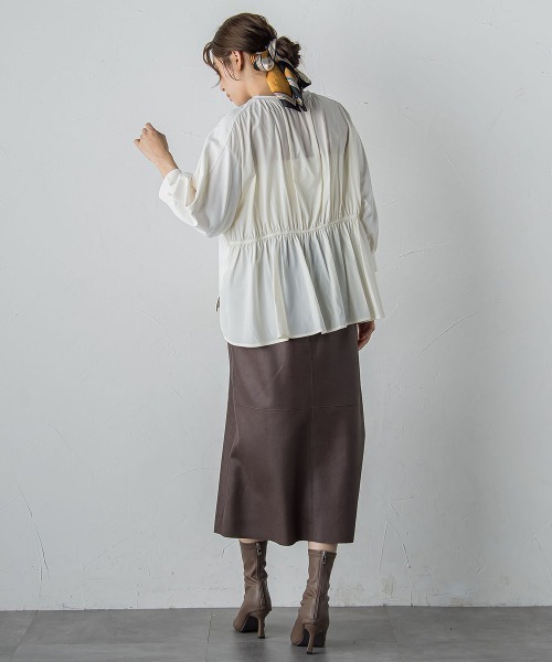 Droite lautreamont（ドロワットロートレアモン）の「布帛ドッキングカットソー≪手洗い可能≫（Tシャツ/カットソー・レディース・ブラウン/オフホワイト/チャコールグレー・M）」の11枚目の写真