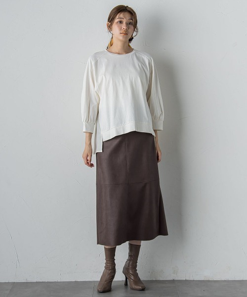 Droite lautreamont（ドロワットロートレアモン）の「布帛ドッキングカットソー≪手洗い可能≫（Tシャツ/カットソー・レディース・ブラウン/オフホワイト/チャコールグレー・M）」の9枚目の写真