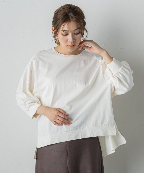 Droite lautreamont（ドロワットロートレアモン）の「布帛ドッキングカットソー≪手洗い可能≫（Tシャツ/カットソー・レディース・ブラウン/オフホワイト/チャコールグレー・M）」の4枚目の写真