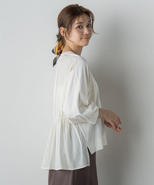 Droite lautreamont（ドロワットロートレアモン）の「布帛ドッキングカットソー≪手洗い可能≫（Tシャツ/カットソー・レディース・ブラウン/オフホワイト/チャコールグレー・M）」の7枚目の写真