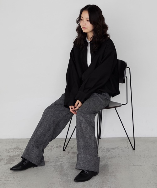 forksy.（フォルクシー）の「【forksy.】ロールアップチェックワイドスラックスパンツ（スラックス・レディース・グレー系/ブラウン系・FREE）」の8枚目の写真