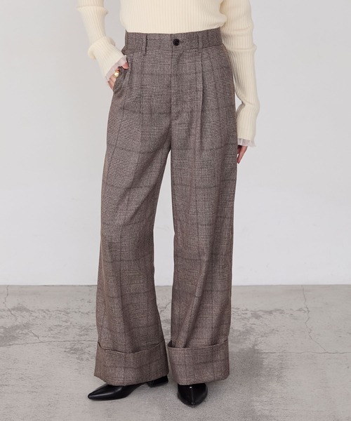 forksy.（フォルクシー）の「【forksy.】ロールアップチェックワイドスラックスパンツ（スラックス・レディース・グレー系/ブラウン系・FREE）」の11枚目の写真