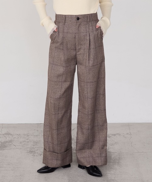 forksy.（フォルクシー）の「【forksy.】ロールアップチェックワイドスラックスパンツ（スラックス・レディース・グレー系/ブラウン系・FREE）」の12枚目の写真