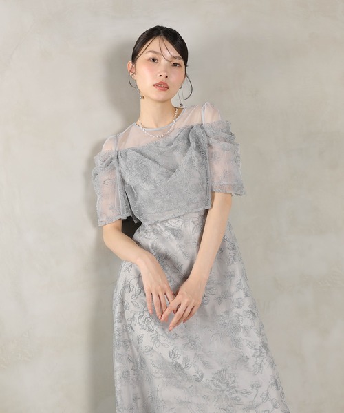 Kana（カナ）の「ラメ刺繍 花柄 フレア Aライン ワンピース ドレス パーティー 結婚式 二次会 お呼ばれ オケージョン（ドレス・レディース・ピンクベージュ/ブラック/ブルー系その他/ライトグリーン・M）」の3枚目の写真