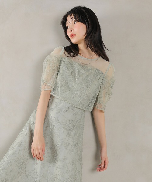 Kana（カナ）の「ラメ刺繍 花柄 フレア Aライン ワンピース ドレス パーティー 結婚式 二次会 お呼ばれ オケージョン（ドレス・レディース・ピンクベージュ/ブラック/ブルー系その他/ライトグリーン・M）」の2枚目の写真