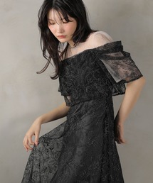 ドレス 花柄刺繍チュールワンピース パーティー 結婚式」に該当する