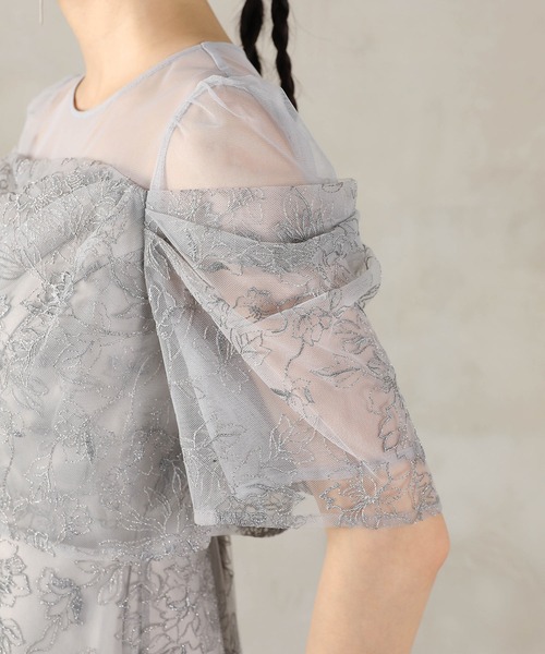 Kana（カナ）の「ラメ刺繍 花柄 フレア Aライン ワンピース ドレス パーティー 結婚式 二次会 お呼ばれ オケージョン（ドレス・レディース・ピンクベージュ/ブラック/ブルー系その他/ライトグリーン・M）」の17枚目の写真