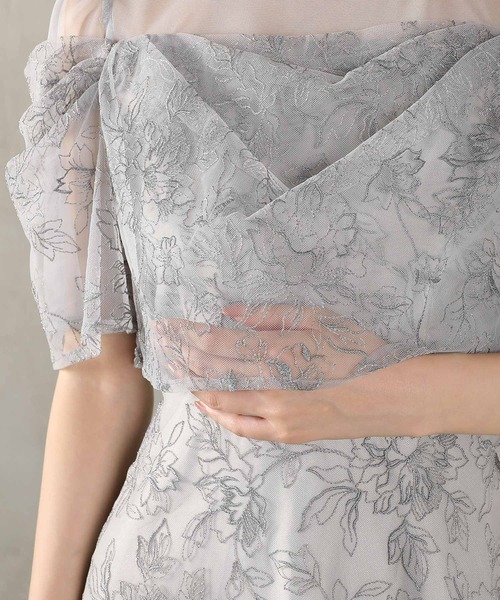 Kana（カナ）の「ラメ刺繍 花柄 フレア Aライン ワンピース ドレス パーティー 結婚式 二次会 お呼ばれ オケージョン（ドレス・レディース・ピンクベージュ/ブラック/ブルー系その他/ライトグリーン・M）」の7枚目の写真