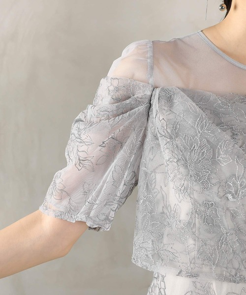 Kana（カナ）の「ラメ刺繍 花柄 フレア Aライン ワンピース ドレス パーティー 結婚式 二次会 お呼ばれ オケージョン（ドレス・レディース・ピンクベージュ/ブラック/ブルー系その他/ライトグリーン・M）」の6枚目の写真