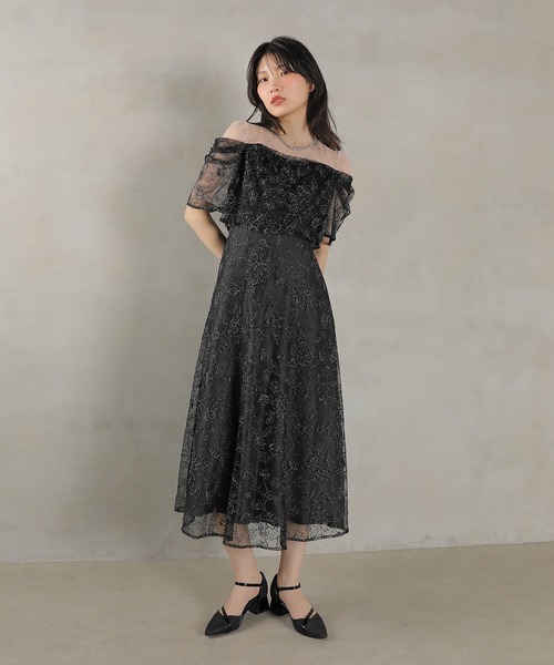 【期間限定10％OFF】kana オケージョンドレス　お呼ばれドレス Kana ドレス シック フラワー刺繍 パーティー ドレス 結婚式 お呼ばれ