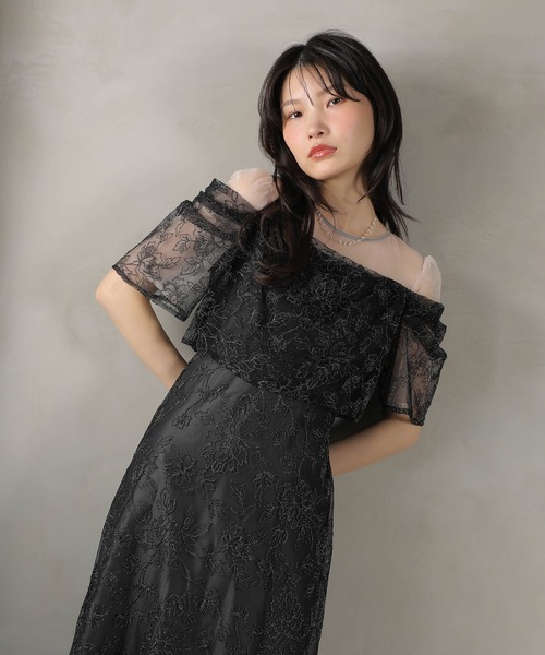 ワンピース kan ラメ刺繍 花柄 フレア Aライン ワンピース ドレス パーティー 結婚式