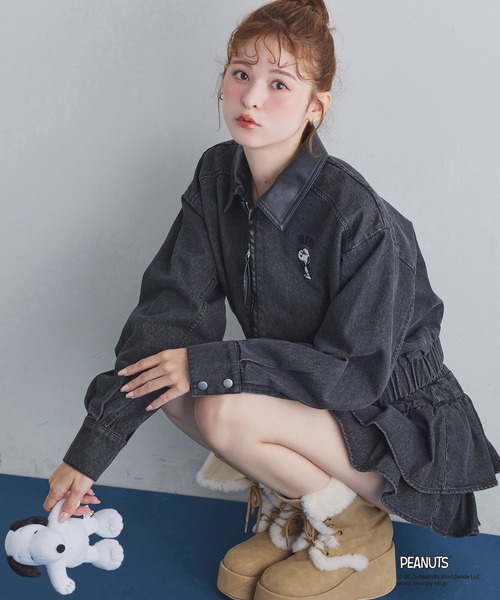 PEANUTSコラボ】セットアップ対応/スヌーピー刺繍入りバーンジャケット