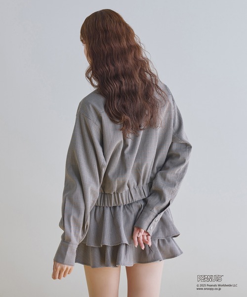 one after another NICE CLAUP（ワンアフターアナザーナイスクラップ）の「【PEANUTSコラボ】セットアップ対応/スヌーピー刺繍入りバーンジャケット（ミリタリージャケット・レディース・ブラック/ブラウン系その他/ブルー・FREE）」の10枚目の写真