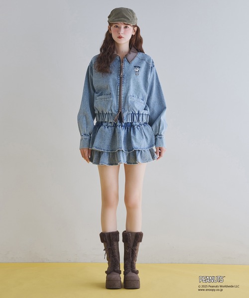 one after another NICE CLAUP（ワンアフターアナザーナイスクラップ）の「【PEANUTSコラボ】セットアップ対応/スヌーピー刺繍入りバーンジャケット（ミリタリージャケット・レディース・ブラック/ブラウン系その他/ブルー・FREE）」の17枚目の写真