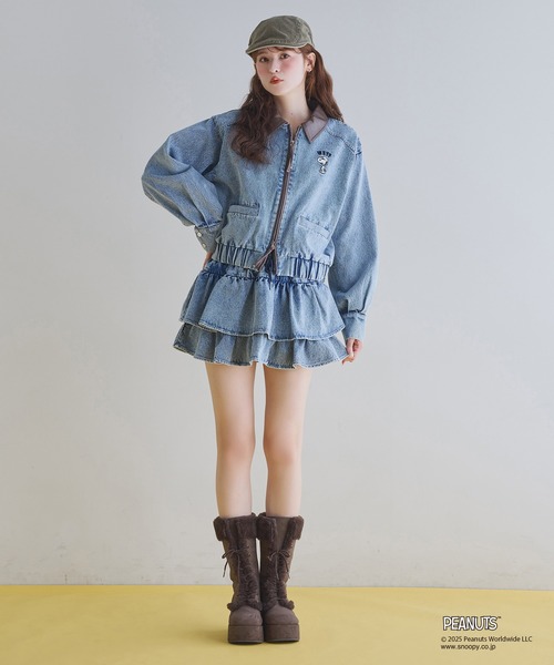 one after another NICE CLAUP（ワンアフターアナザーナイスクラップ）の「【PEANUTSコラボ】セットアップ対応/スヌーピー刺繍入りバーンジャケット（ミリタリージャケット・レディース・ブラック/ブラウン系その他/ブルー・FREE）」の18枚目の写真