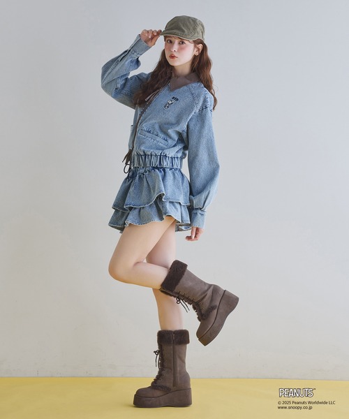 one after another NICE CLAUP（ワンアフターアナザーナイスクラップ）の「【PEANUTSコラボ】セットアップ対応/スヌーピー刺繍入りバーンジャケット（ミリタリージャケット・レディース・ブラック/ブラウン系その他/ブルー・FREE）」の19枚目の写真