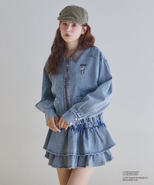 one after another NICE CLAUP（ワンアフターアナザーナイスクラップ）の「【PEANUTSコラボ】セットアップ対応/スヌーピー刺繍入りバーンジャケット（ミリタリージャケット・レディース・ブラック/ブラウン系その他/ブルー・FREE）」の21枚目の写真