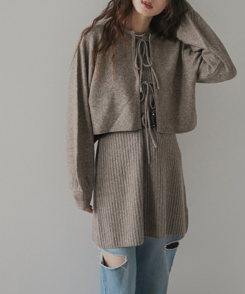 rectangle（レクタングル）の「2wayニットカーデワンピースセット（ニット/セーター・レディース・ブラウン/ホワイト/チャコールグレー・FREE）」の3枚目の写真