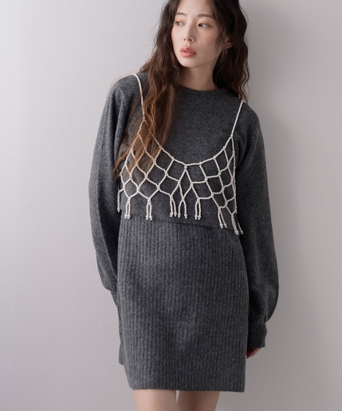 rectangle（レクタングル）の「2wayニットカーデワンピースセット（ニット/セーター・レディース・ブラウン/ホワイト/チャコールグレー・FREE）」の2枚目の写真