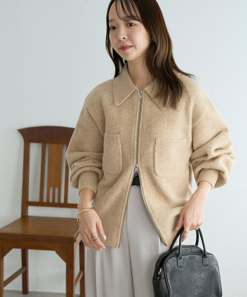 極美品 M'S GRACY ニットジャケット ダブルジップカーディガン リボン M's GRACY エムズグレイシー リボンxフラワーモチーフ付きクチュール