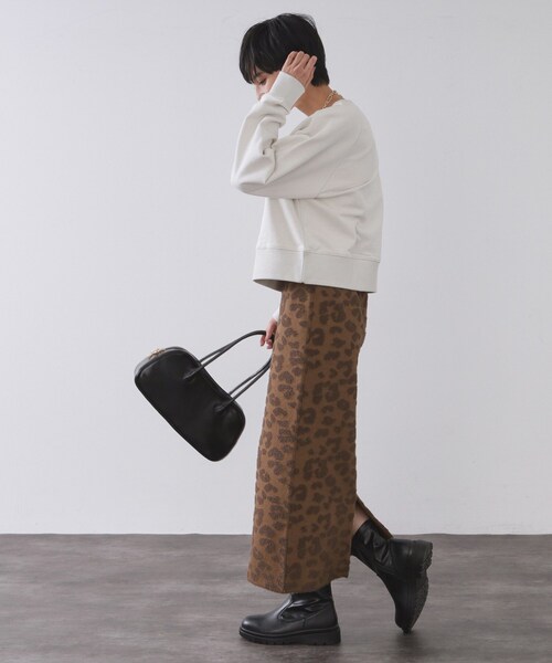 OPAQUE.CLIP（オペークドットクリップ）の「レオパードジャカードニットスカート【洗濯機OK】（スカート・レディース・チャコール/ダークブラウン系・38/40）」の8枚目の写真