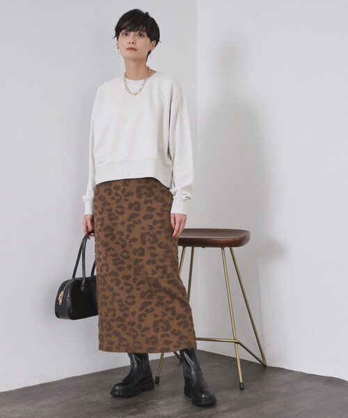 OPAQUE.CLIP（オペークドットクリップ）の「レオパードジャカードニットスカート【洗濯機OK】（スカート・レディース・チャコール/ダークブラウン系・38/40）」の11枚目の写真