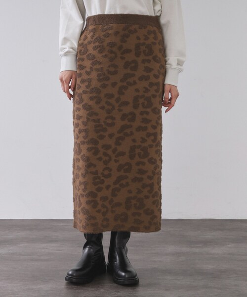 OPAQUE.CLIP（オペークドットクリップ）の「レオパードジャカードニットスカート【洗濯機OK】（スカート・レディース・チャコール/ダークブラウン系・38/40）」の10枚目の写真