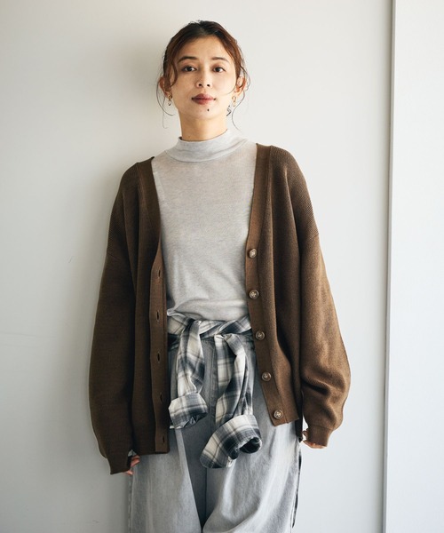 studio CLIP（スタディオクリップ）の「12ゲージ畦Vネックニットカーディガン（カーディガン/ボレロ・レディース・ピンク/ブラウン/チャコール/アイボリー・FREE）」の2枚目の写真