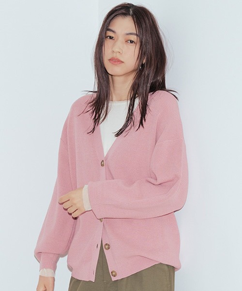 studio CLIP（スタディオクリップ）の「12ゲージ畦Vネックニットカーディガン（カーディガン/ボレロ・レディース・ピンク/ブラウン/チャコール/アイボリー・FREE）」の4枚目の写真