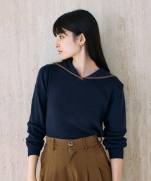 新品☞サウスケープゴルフ　マリンテイストセーラーカラー●ひんやり長袖ニット ハイブリットケーブル セーラーカラープルオーバー｜トゥモローランド