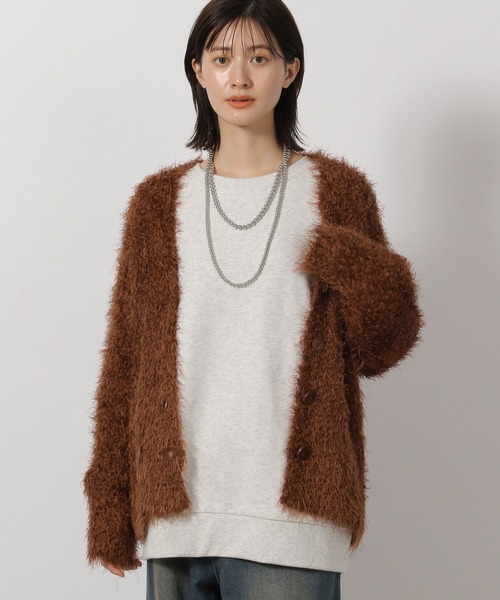 LAKOLE（ラコレ）の「ネップフェザーVネックカーディガン / 587293（カーディガン/ボレロ・レディース・アイボリー/チャコール/ブラウン・FREE）」の3枚目の写真