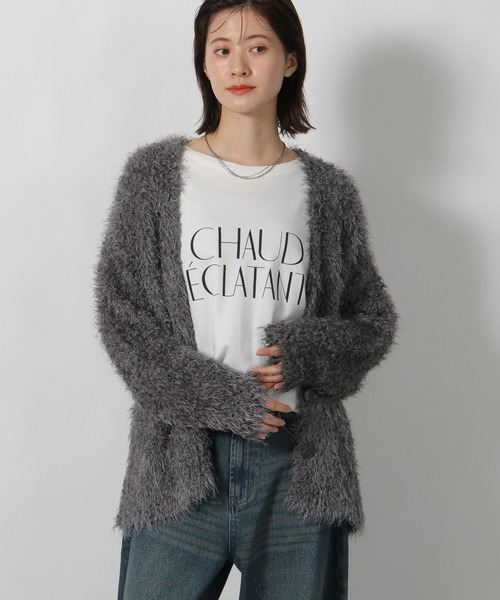 LAKOLE（ラコレ）の「ネップフェザーVネックカーディガン / 587293（カーディガン/ボレロ・レディース・アイボリー/チャコール/ブラウン・FREE）」の2枚目の写真