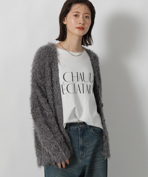 LAKOLE（ラコレ）の「ネップフェザーVネックカーディガン / 587293（カーディガン/ボレロ・レディース・アイボリー/チャコール/ブラウン・FREE）」の5枚目の写真