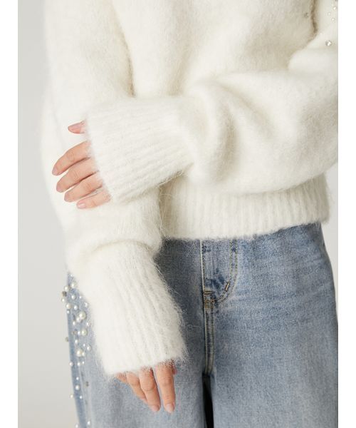 FRAY I.D(フレイアイディー)の「アルパカシャギービジューオフショルニット(ニット/セーター・レディース・アイボリー/ライトグレー/ブルー・F)」の9枚目の写真