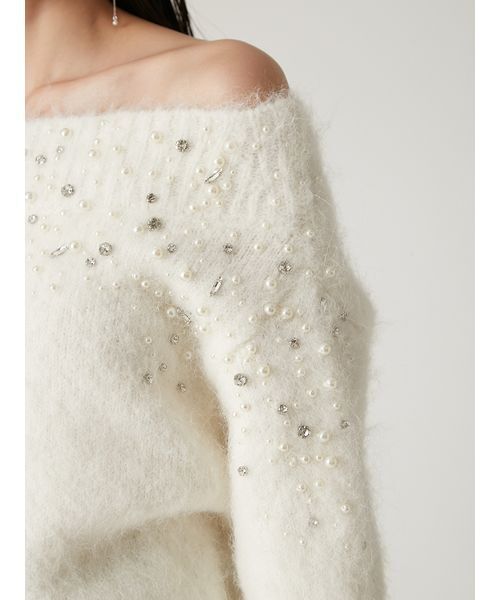 FRAY I.D(フレイアイディー)の「アルパカシャギービジューオフショルニット(ニット/セーター・レディース・アイボリー/ライトグレー/ブルー・F)」の11枚目の写真