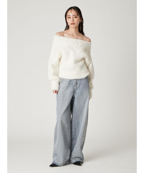 FRAY I.D(フレイアイディー)の「アルパカシャギービジューオフショルニット(ニット/セーター・レディース・アイボリー/ライトグレー/ブルー・F)」の15枚目の写真