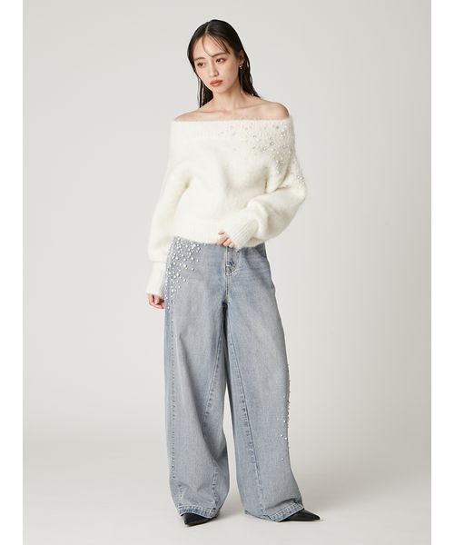 FRAY I.D(フレイアイディー)の「アルパカシャギービジューオフショルニット(ニット/セーター・レディース・アイボリー/ライトグレー/ブルー・F)」の16枚目の写真