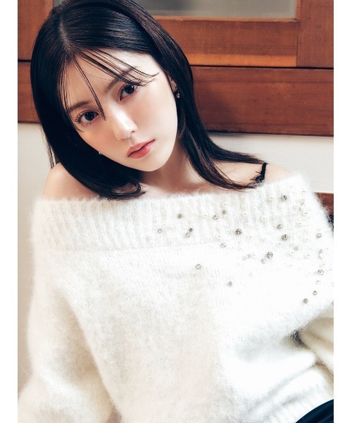 セール】アルパカシャギービジューオフショルニット（ニット/セーター