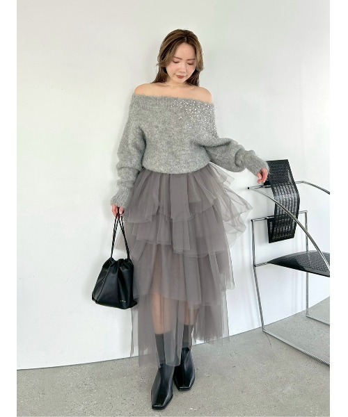 セール】アルパカシャギービジューオフショルニット（ニット/セーター