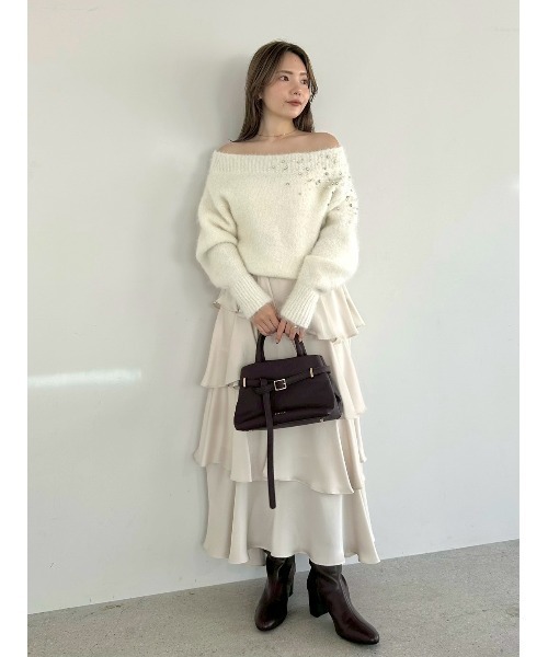 FRAY I.D(フレイアイディー)の「アルパカシャギービジューオフショルニット(ニット/セーター・レディース・アイボリー/ライトグレー/ブルー・F)」の22枚目の写真