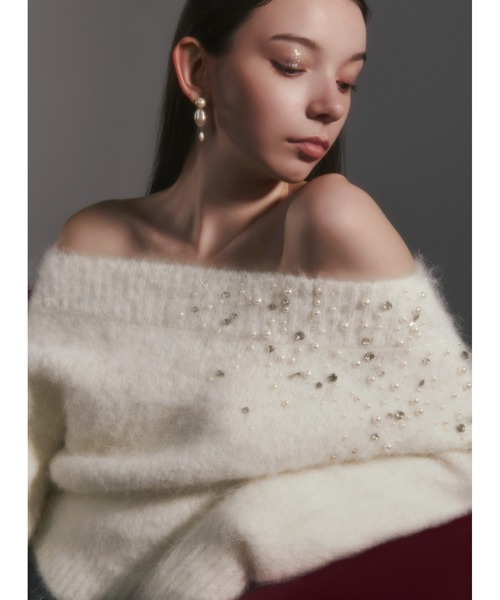 FRAY I.D(フレイアイディー)の「アルパカシャギービジューオフショルニット(ニット/セーター・レディース・アイボリー/ライトグレー/ブルー・F)」の20枚目の写真