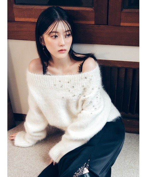 FRAY I.D(フレイアイディー)の「アルパカシャギービジューオフショルニット(ニット/セーター・レディース・アイボリー/ライトグレー/ブルー・F)」の19枚目の写真